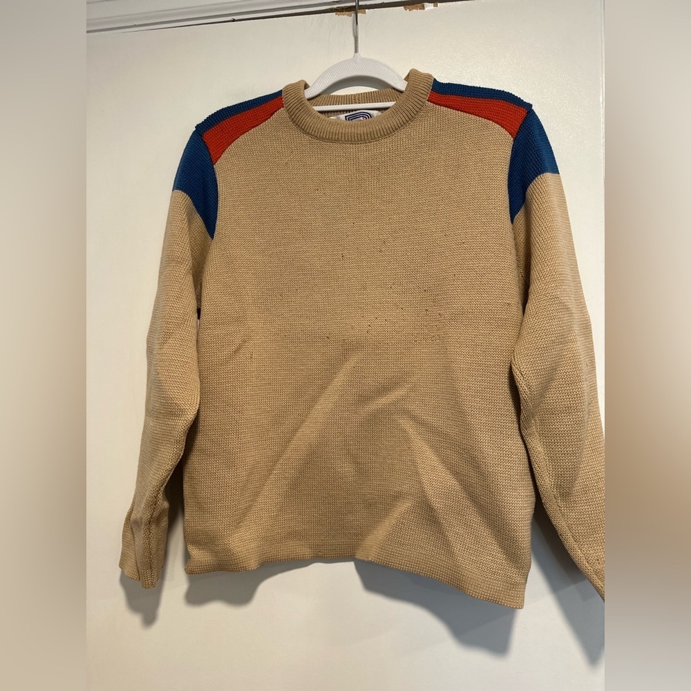 VTG 70s Wool Crewneck Heavyweight Double Knit Warm Textured Pullover.